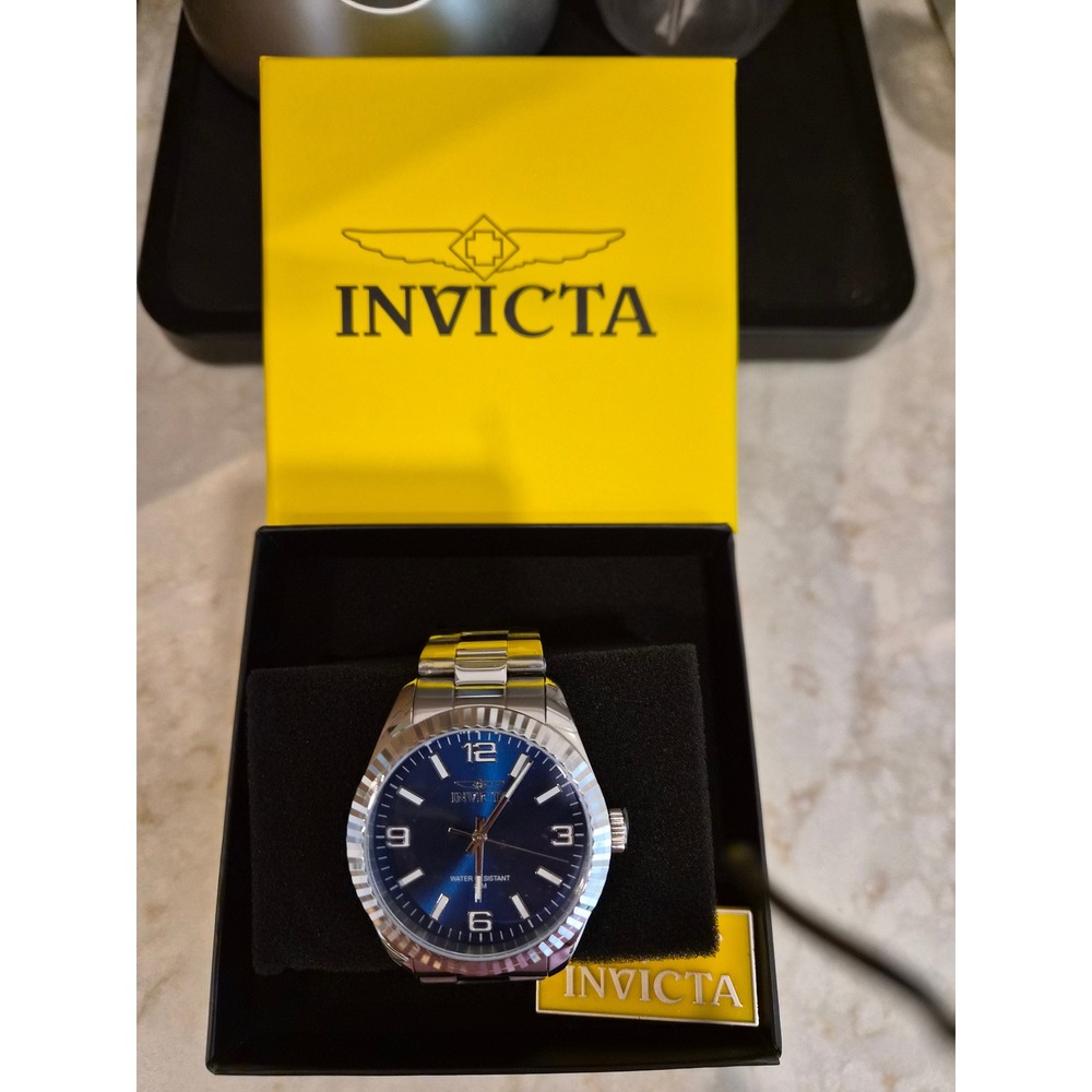 Invicta Specialty 47451 Mens Blue Dial Stainless Steel‎ Fluted Bezel Watch New